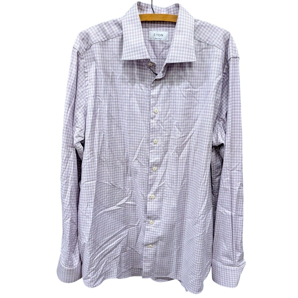 Eton Men's‎ Contemporary Fit Dress Shirt Purple White Micro Check- 18 Neck